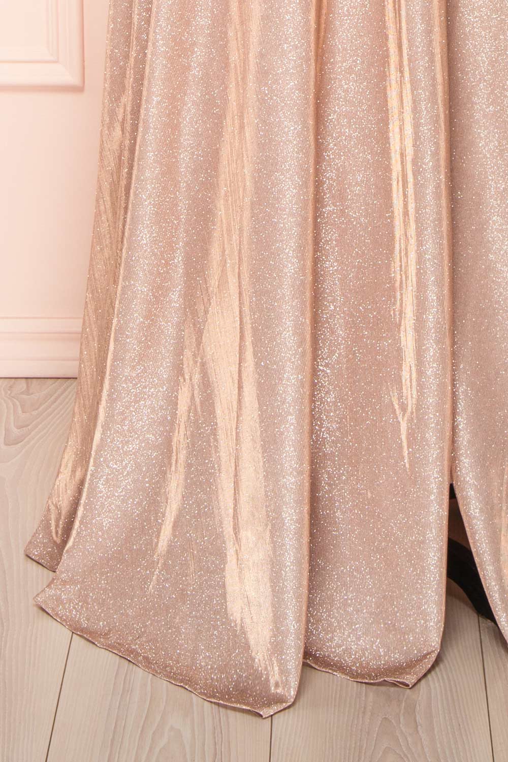 Velouette Shimmery Rose Gold Maxi Dress - Boutique 1861 bottom 
