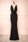 Verity Black V-Neck Fitted Maxi Dress | Boutique 1861 front view
