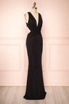 Verity Black V-Neck Fitted Maxi Dress | Boutique 1861 side view