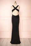 Verity Black V-Neck Fitted Maxi Dress | Boutique 1861 back view