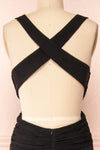 Verity Black V-Neck Fitted Maxi Dress | Boutique 1861 back close-up