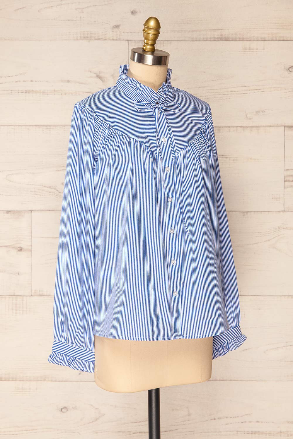 Vertue Blue Stripped Shirt w/ Ruffled Collar | La petite garçonne side view