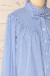 Vertue Blue Stripped Shirt w/ Ruffled Collar | La petite garçonne side close-up
