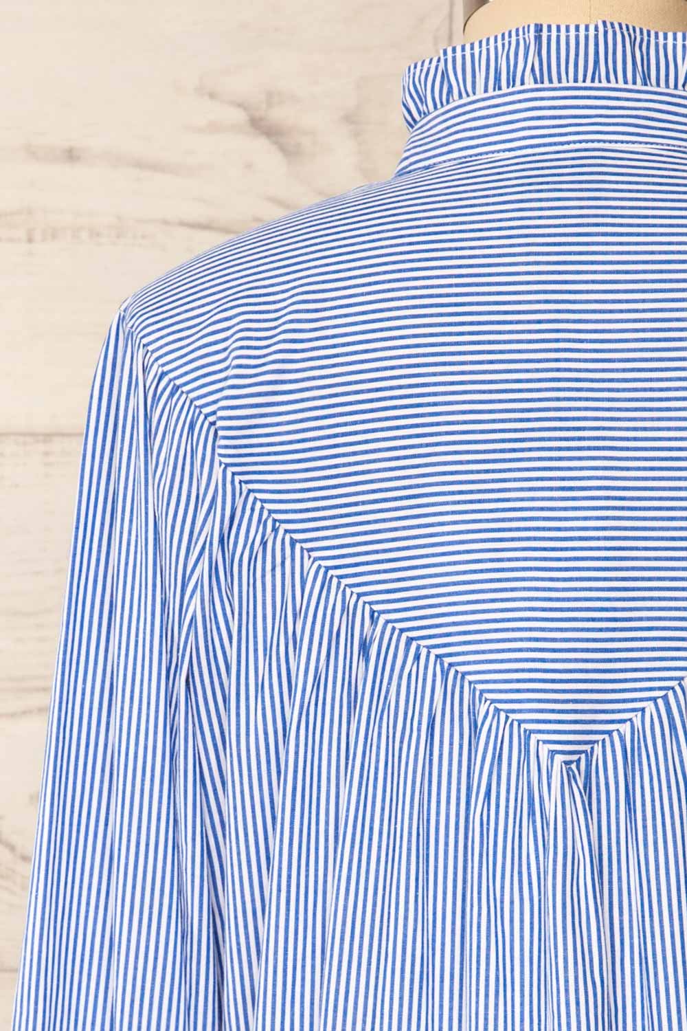 Vertue Blue Stripped Shirt w/ Ruffled Collar | La petite garçonne back close-up