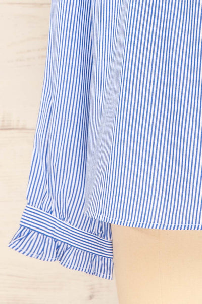 Vertue Blue Stripped Shirt w/ Ruffled Collar | La petite garçonne sleeve