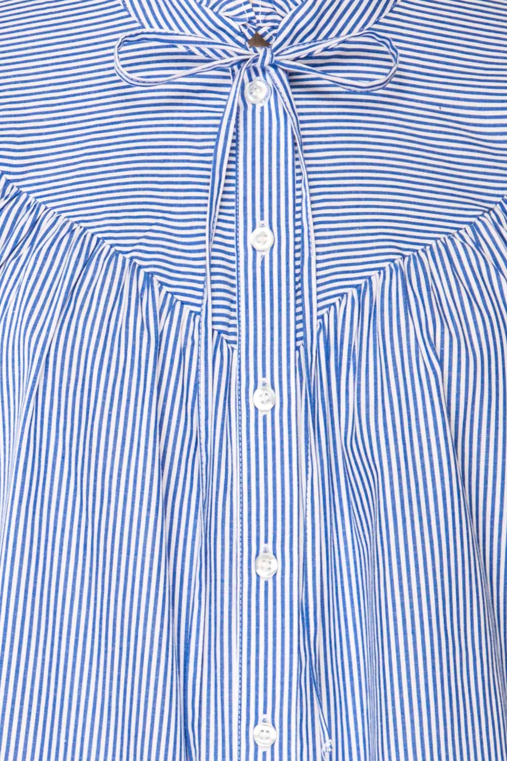 Vertue Blue Stripped Shirt w/ Ruffled Collar | La petite garçonne fabric 