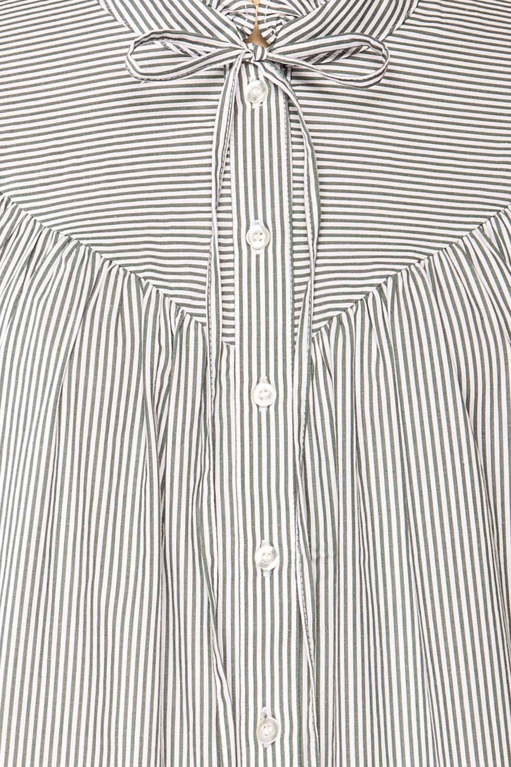 Vertue Green Stripped Shirt w/ Ruffled Collar | La petite garçonne fabric 
