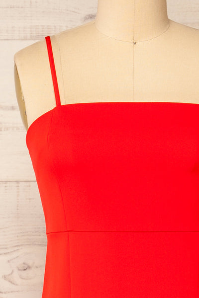 Vevey Red Fitted Midi Dress | La Petite Garçonne front close-up