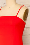 Vevey Red Fitted Midi Dress | La Petite Garçonne side close-up