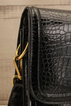 Victoria Black Vegan Textured Crossbody Handbag | La petite garçonne side close-up