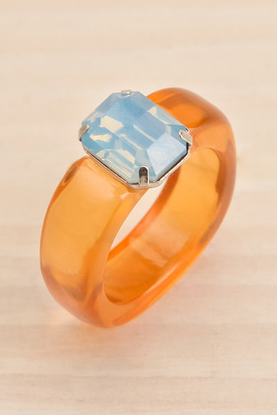 Viffa Orange Plastic Ring w/ Rectangle Diamond | La petite garçonne close-up
