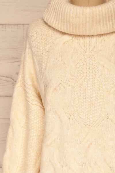 Vigo Ivory Turtleneck Knit Sweater | La petite garçonne front close-up
