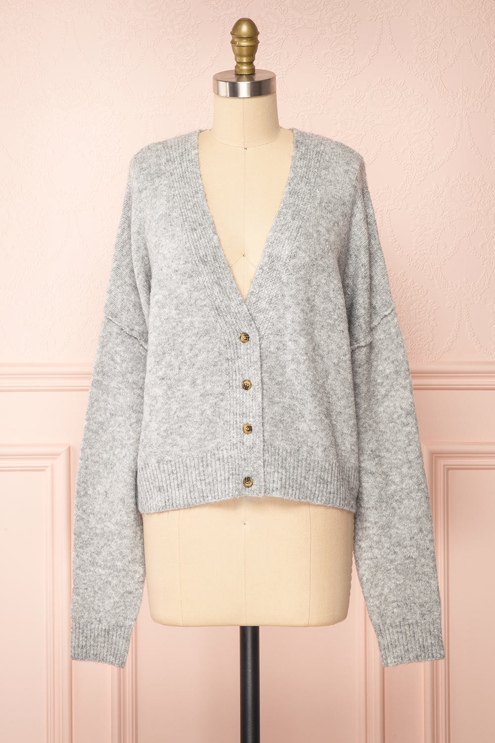 Vikep Grey Knitted Button-Up Cardigan | Boutique 1861 front view 