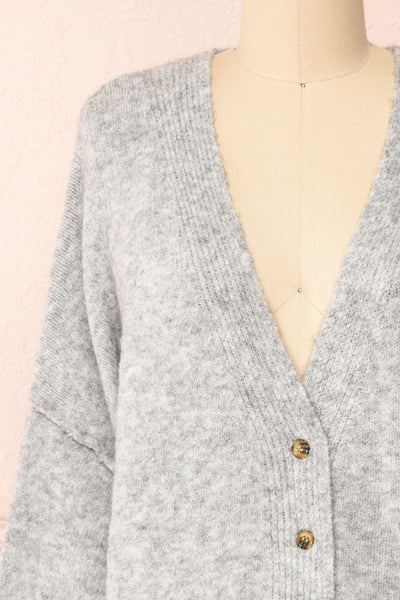 Vikep Grey Knitted Button-Up Cardigan | Boutique 1861 front close-up