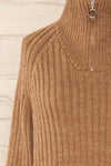 Villaggio Caramel Quarter-Zip Ribbed Knit Sweater | La petite garçonne front close-up