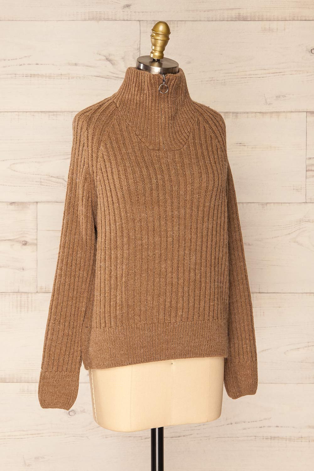 Villaggio Caramel Quarter-Zip Ribbed Knit Sweater | La petite garçonne side view