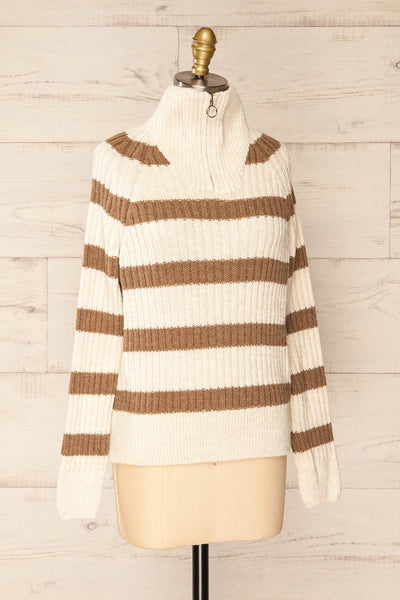 Villaggio Ivory Quarter-Zip Striped Ribbed Knit Sweater | La petite garçonne side view