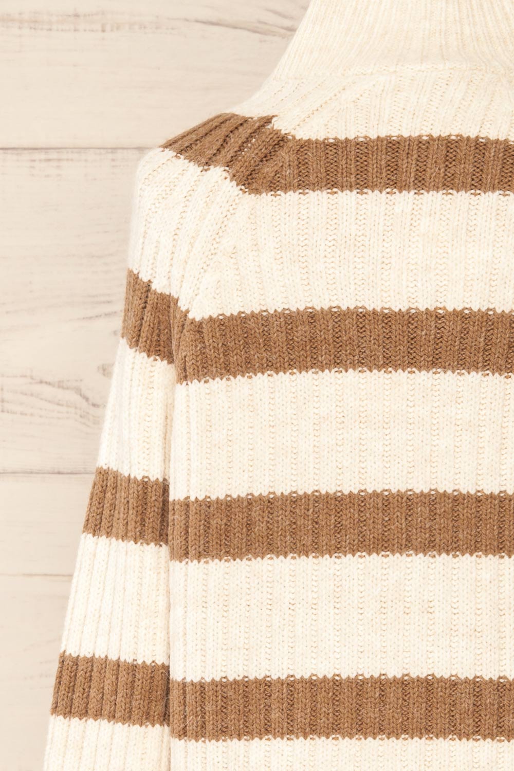 Villaggio Ivory Quarter-Zip Striped Ribbed Knit Sweater | La petite garçonne back close-up