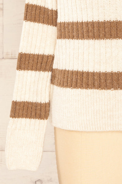 Villaggio Ivory Quarter-Zip Striped Ribbed Knit Sweater | La petite garçonne sleeve