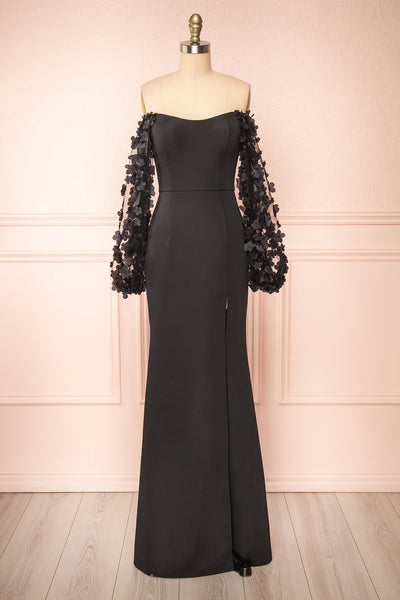 Villanelle Black Mermaid Gown w/ Puffy Sleeves | Boutique 1861 front view