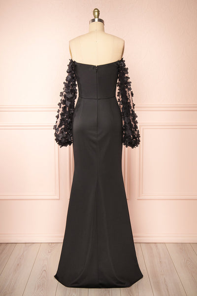Villanelle Black Mermaid Gown w/ Puffy Sleeves | Boutique 1861 back view
