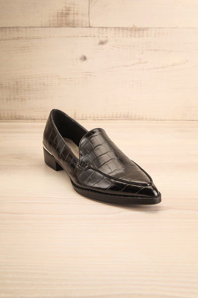 Villehardouin Black Textured Loafers | La petite garçonne  front view