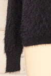 Vinitsa Black Fuzzy V-Neck Sweater | La petite garçonne sleeve