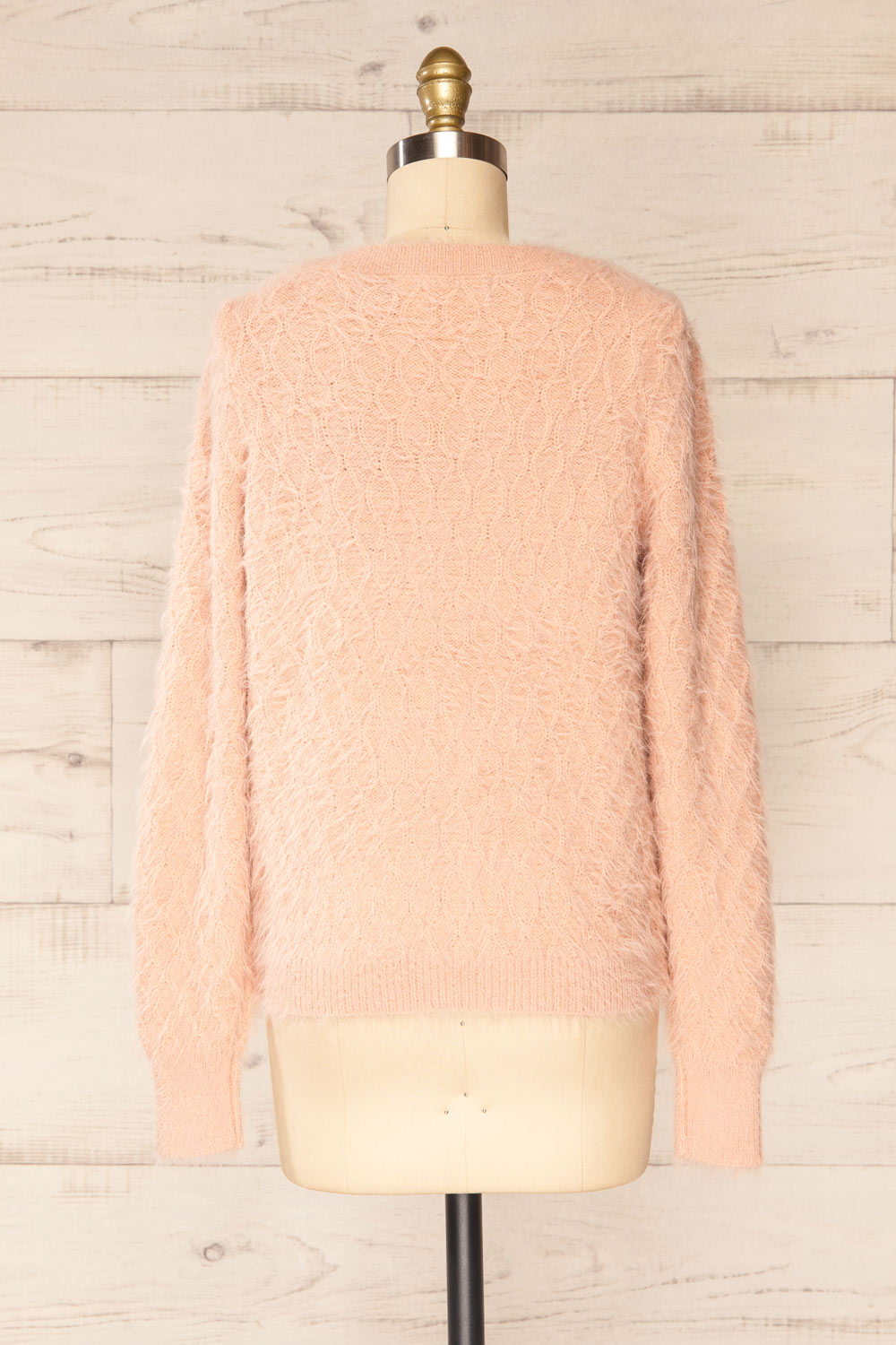 Vinitsa Blush Fuzzy V-Neck Sweater | La petite garçonne back view