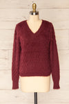 Vinitsa Burgundy Fuzzy V-Neck Sweater | La petite garçonne front view