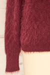 Vinitsa Burgundy Fuzzy V-Neck Sweater | La petite garçonne sleeve