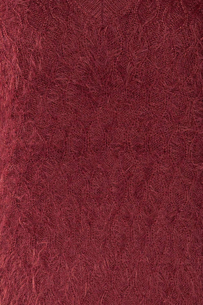 Vinitsa Burgundy Fuzzy V-Neck Sweater | La petite garçonne fabric