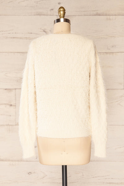 Vinitsa Cream Fuzzy V-Neck Sweater | La petite garçonne back view