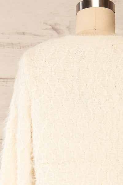Vinitsa Cream Fuzzy V-Neck Sweater | La petite garçonne back close up