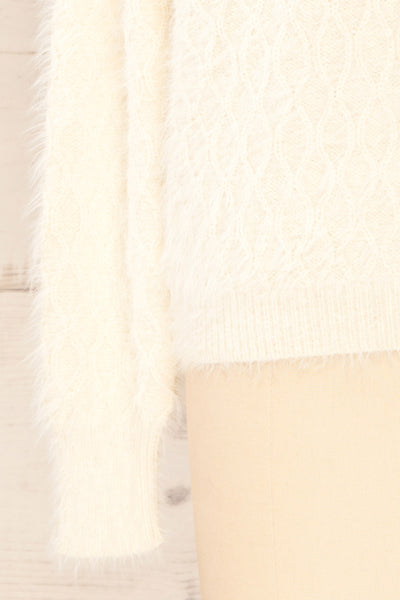 Vinitsa Cream Fuzzy V-Neck Sweater | La petite garçonne sleeve