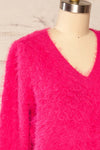 Vinitsa Fuschia Pink Fuzzy V-Neck Sweater | La petite garçonne side view