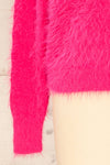 Vinitsa Fuschia Pink Fuzzy V-Neck Sweater | La petite garçonne sleeve