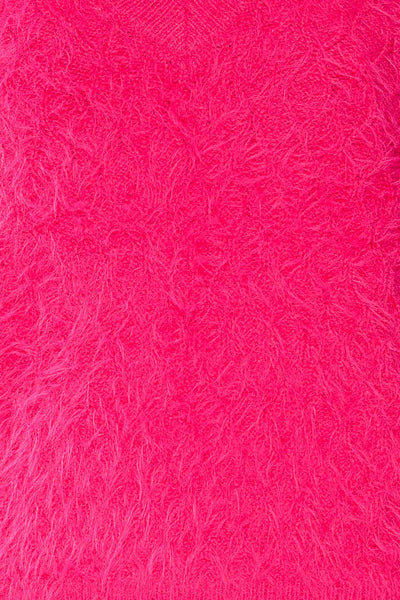 Vinitsa Fuschia Pink Fuzzy V-Neck Sweater | La petite garçonne fabric