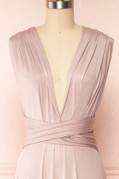 Violaine Blush Shimmer Convertible Maxi Dress | Boutique 1861 front close up open