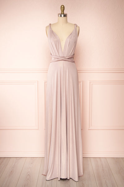 Violaine Blush Shimmer Convertible Maxi Dress | Boutique 1861 front view
