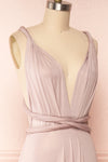Violaine Blush Shimmer Convertible Maxi Dress | Boutique 1861 side close up