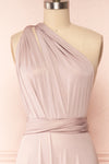 Violaine Blush Shimmer Convertible Maxi Dress | Boutique 1861 front close up shoulder