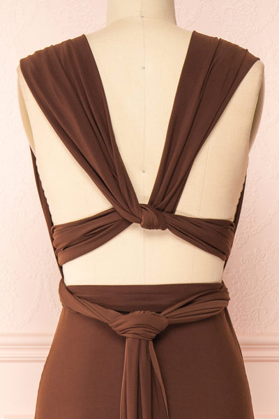 Violaine Brown Convertible Maxi Dress | Boutique 1861 back close-up