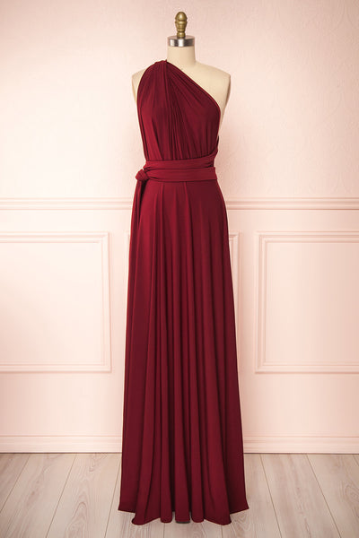 Violaine Burgundy Convertible Maxi Dress | Boutique 1861 front view