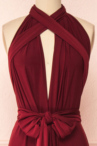 Violaine Burgundy Convertible Maxi Dress | Boutique 1861 first look close-up