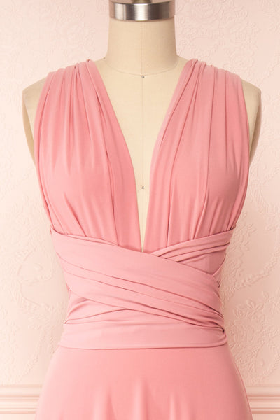 Violaine Dusty Pink Convertible Maxi Dress | Boutique 1861 front close up shoulder