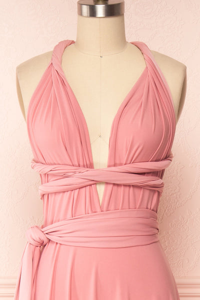 Violaine Dusty Pink Convertible Maxi Dress | Boutique 1861 front close up bras