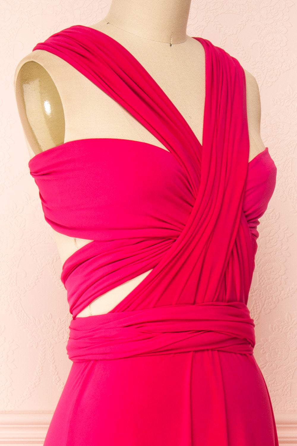 Violaine Fuschia Convertible Maxi Dress | Boutique 1861 side close-up