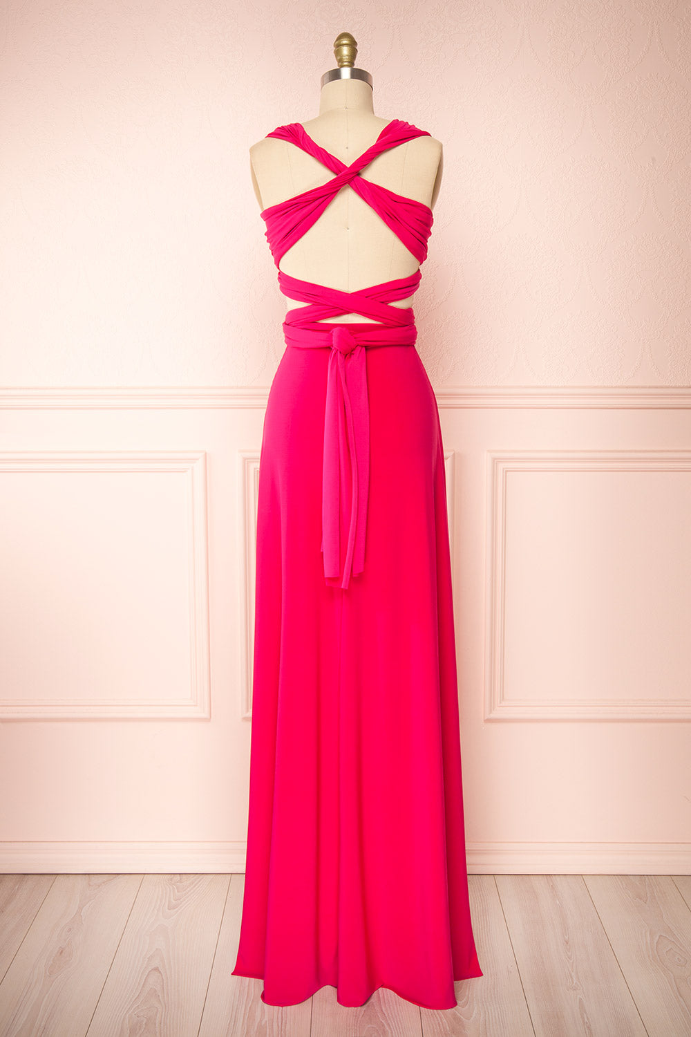 Violaine Fuschia Convertible Maxi Dress | Boutique 1861 back view