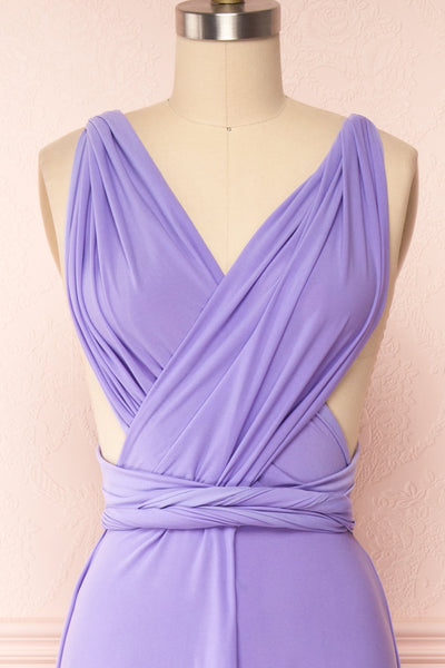 Violaine Lilac Convertible Maxi Dress | Boutique 1861 front close up cross