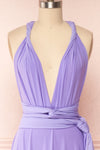Violaine Lilac Convertible Maxi Dress | Boutique 1861 front close up shoulder